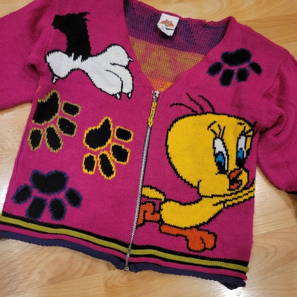 Vintage Looney Tunes Tweety Bird Zip Up Sweater 1997 Size 7/8 - Picture 6 of 10